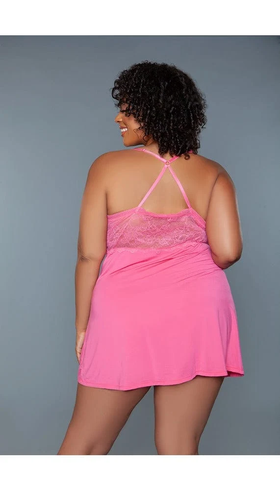 Hailee V-Neck Babydoll in Mini Length with Sheer Mesh Waist
