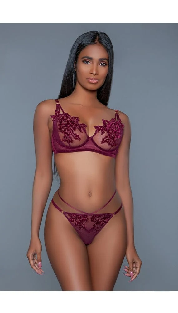 BeWicked Evangeline Bra and Thong Set with Floral Applique