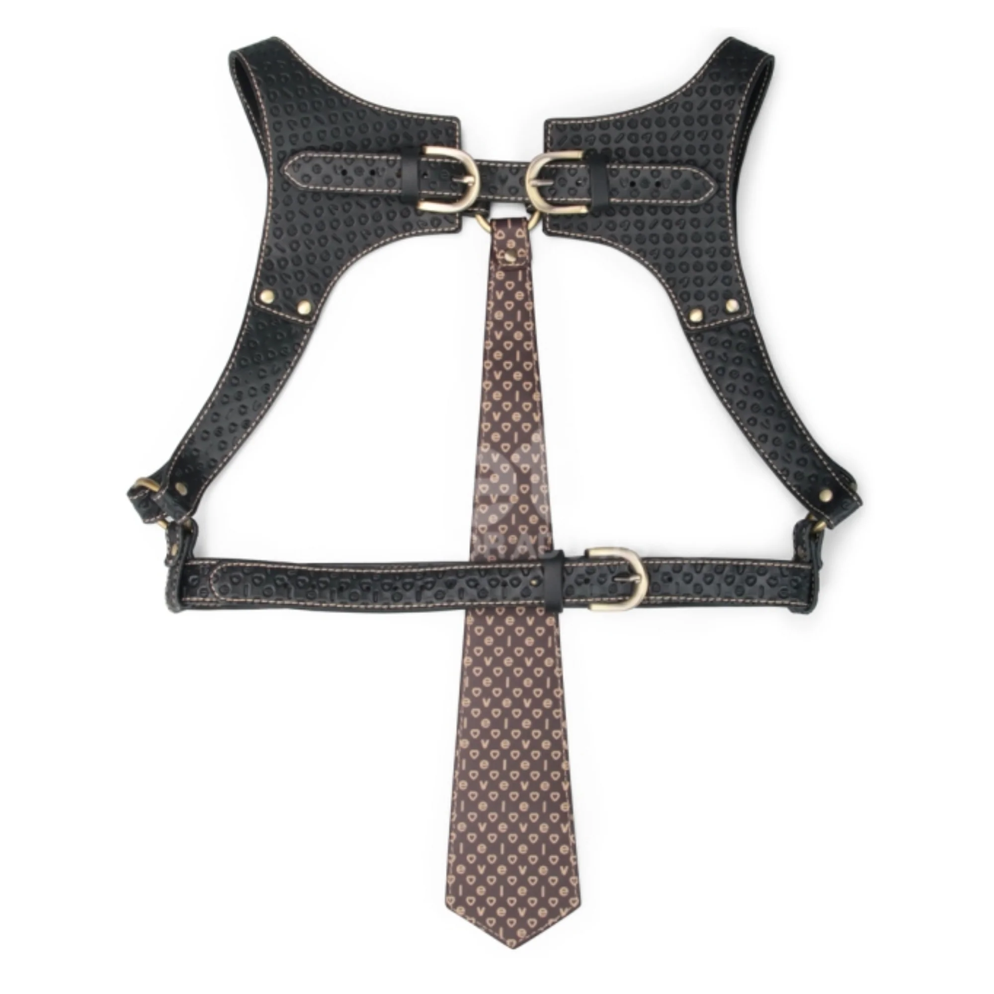 Rebellion Reign Faux Leather Full Body Harness with Leash Chest Tie
