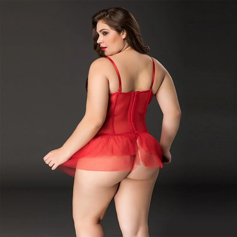 Red Skirted Corset with Ruffled Skirt in Queen Size