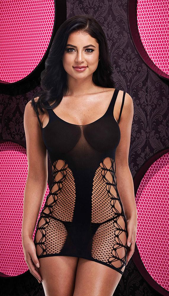 Hot Fishnet Tank Mini Dress with Strappy Sides