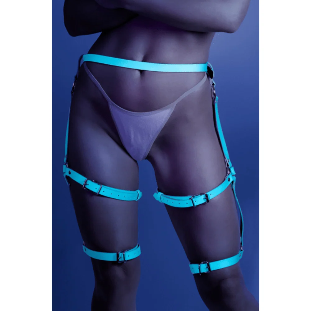 Buckle Up Glow Leg Harness Blue Glow-in-the-Dark Bondage Straps