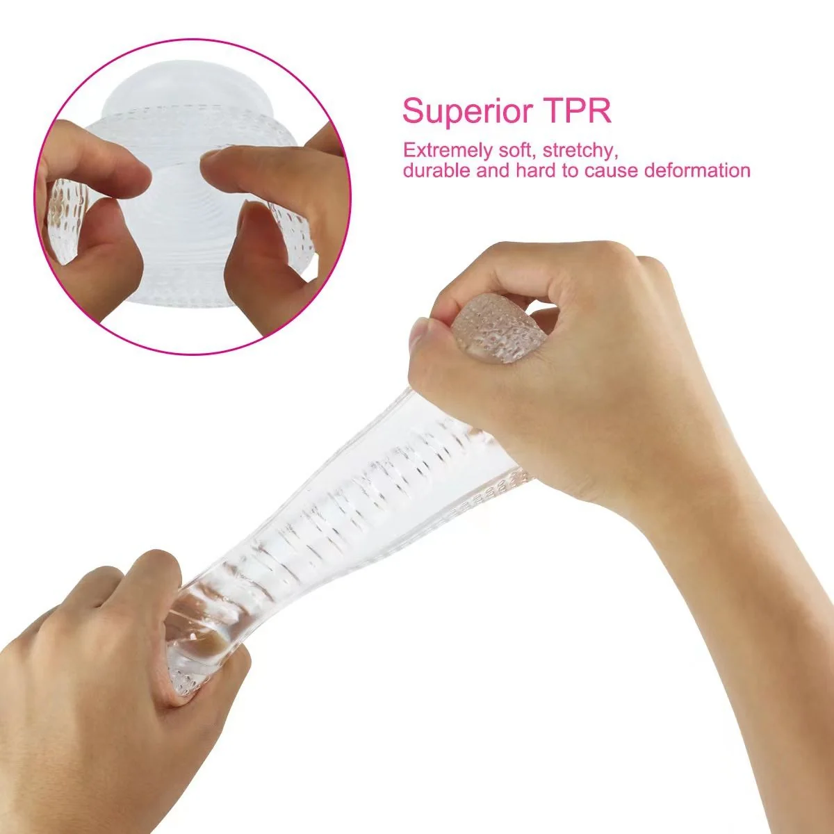 Super Stretchy Clear Ribbed Male Masturbator for Solo and Couples Play
