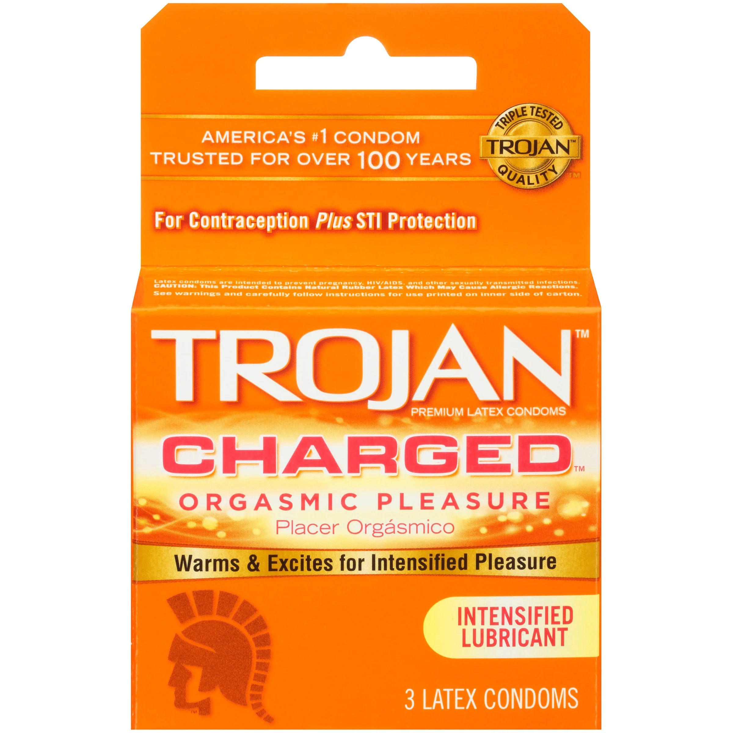 Trojan Intensified Charged Orgasmic Pleasure Lubricated Condoms 3 Pack