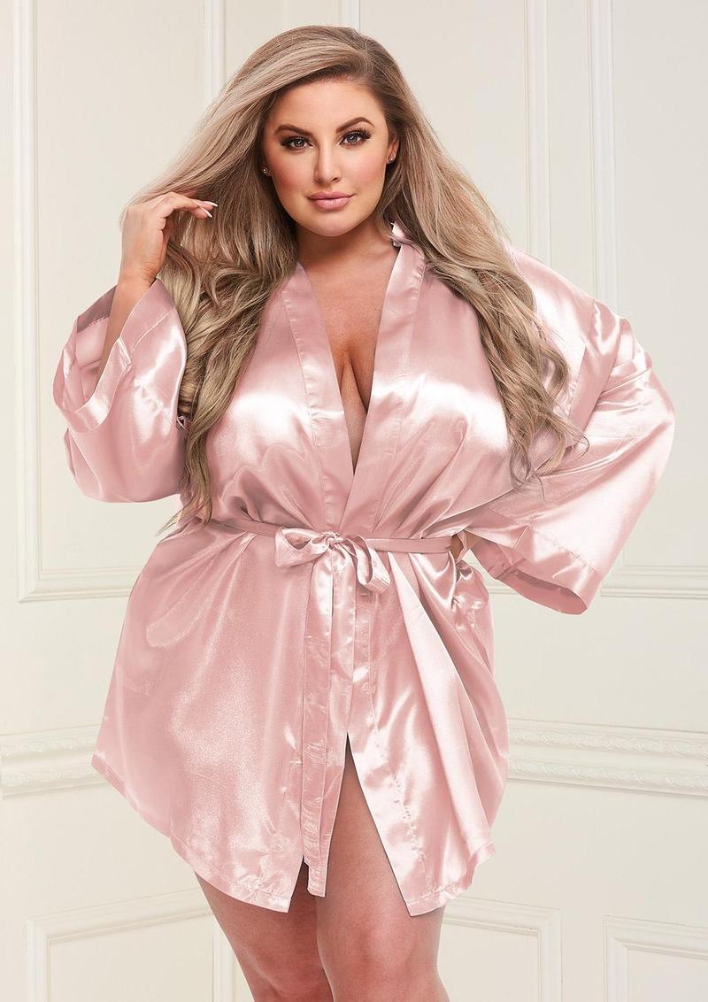 Baci Satin Robe with Full-Length Sleeves and Waist Tie