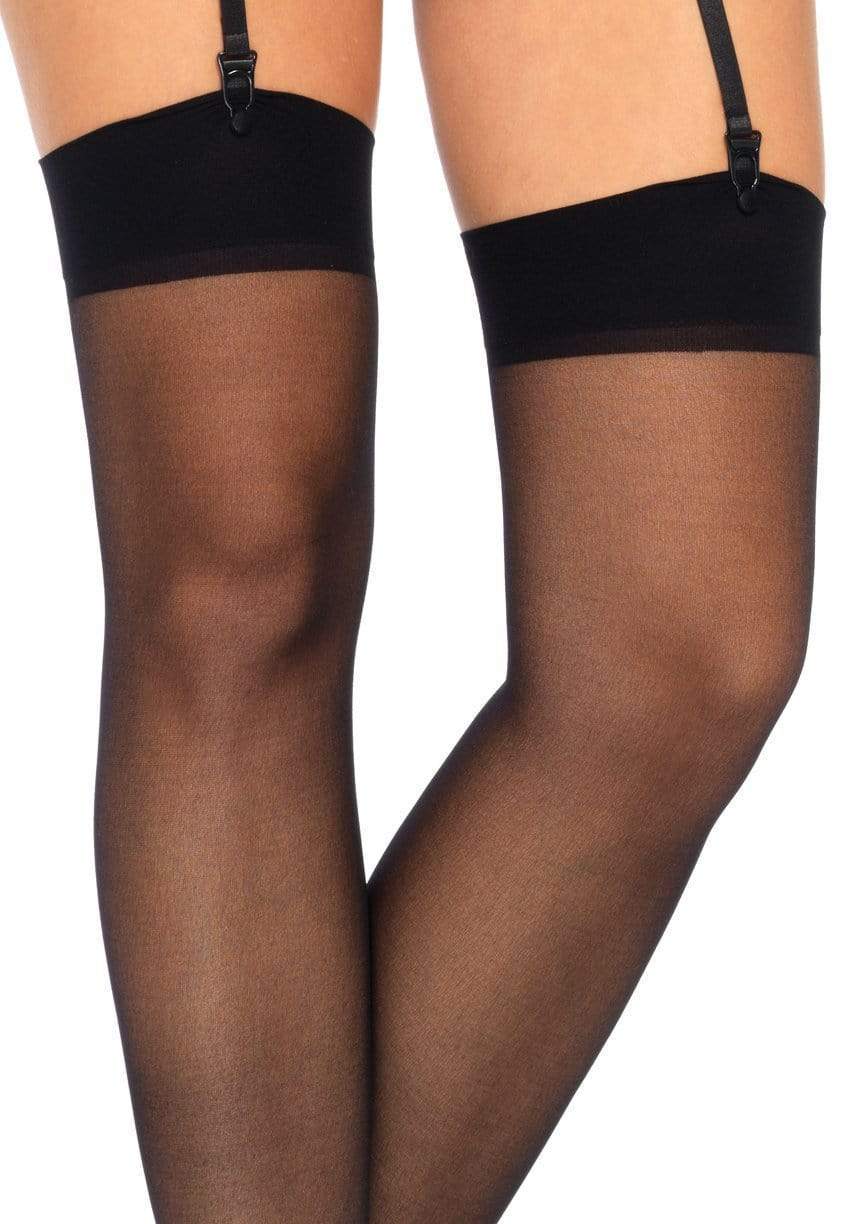 Leg Avenue Black Sheer Thigh-High Stockings in One Size and Queen
