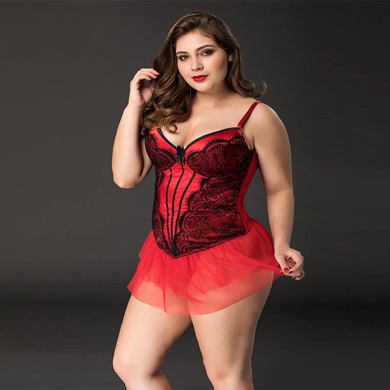 Red Skirted Corset with Ruffled Skirt in Queen Size