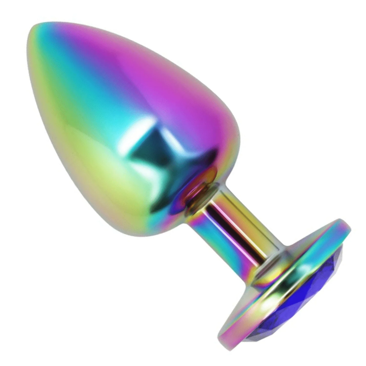 Rainbow Metal Anal Plug With Jewel Base in Three Sizes