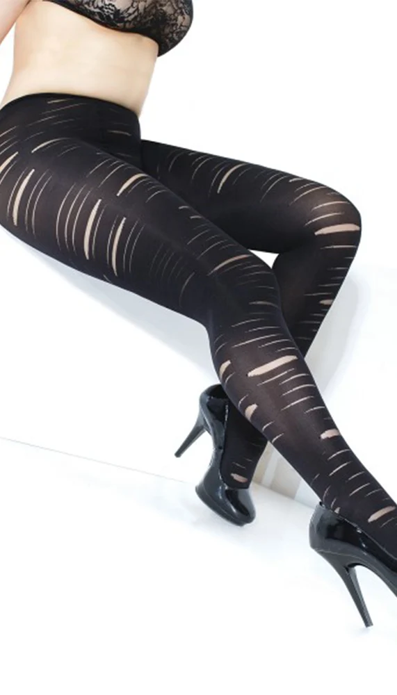 Coquette Black Opaque Slashed Pantyhose for Ripped Looks