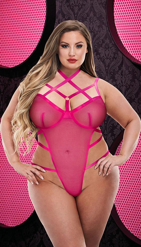 Sexy Sheer Strappy Caged Teddy with O-Ring Accent