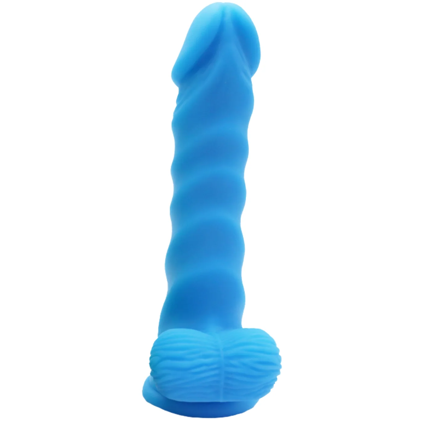 Blue Rippled Silicone G-Spot Dildo With Balls by Pink B.O.B.