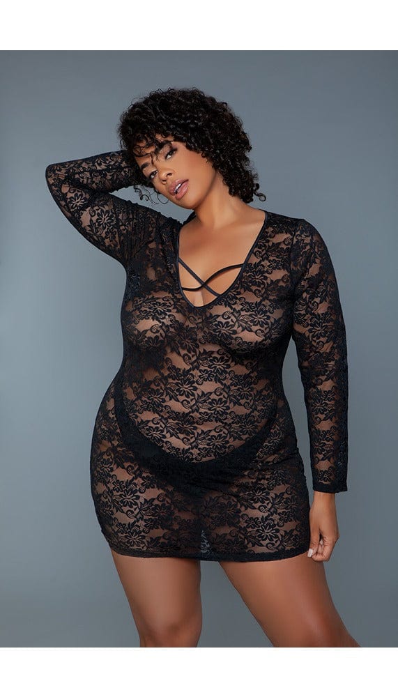 Lynn Sheer Lace Chemise with Crisscross Straps