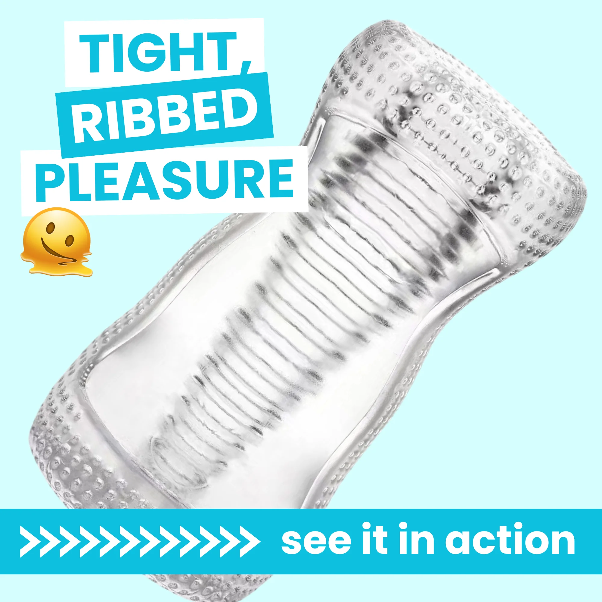 Super Stretchy Clear Ribbed Male Masturbator for Solo and Couples Play