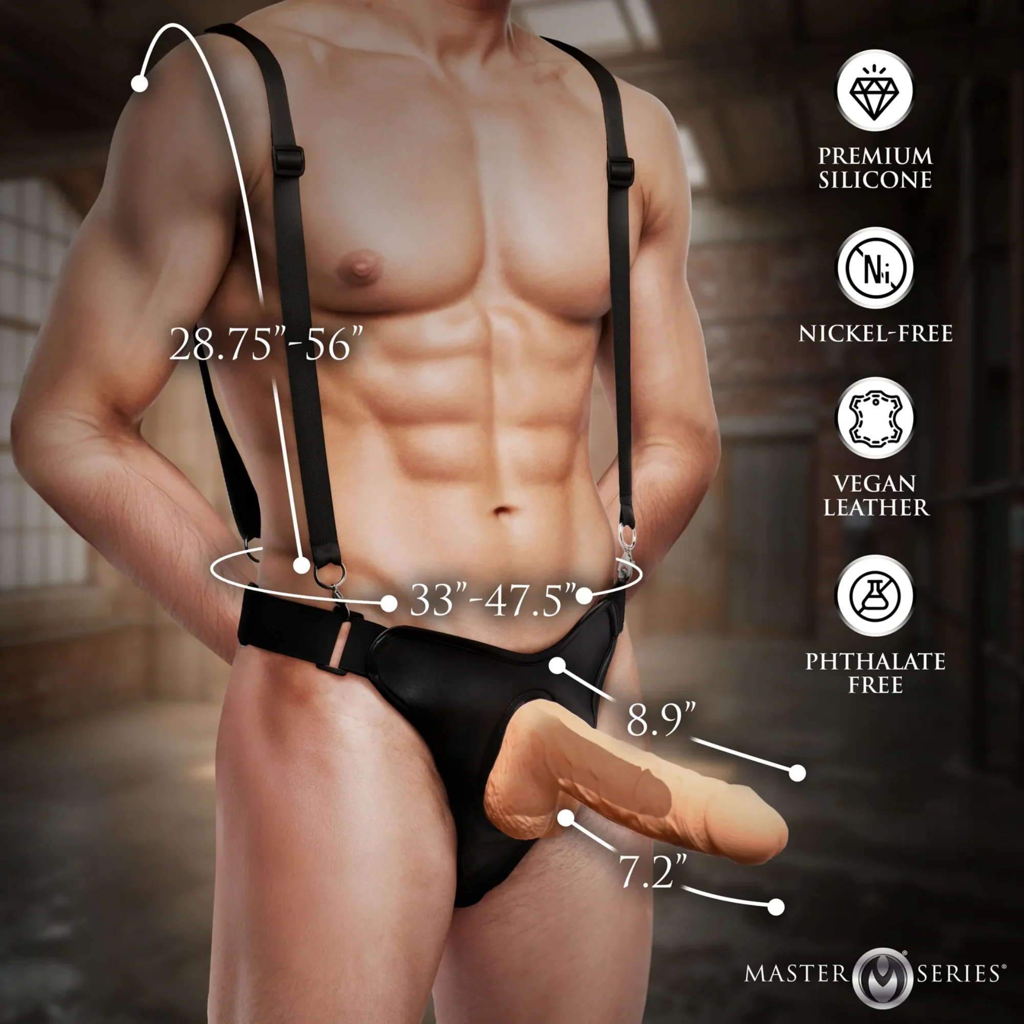 Master Series Magnum 9 Inch Hollow Silicone Dildo with Adjustable Harness for Size Play
