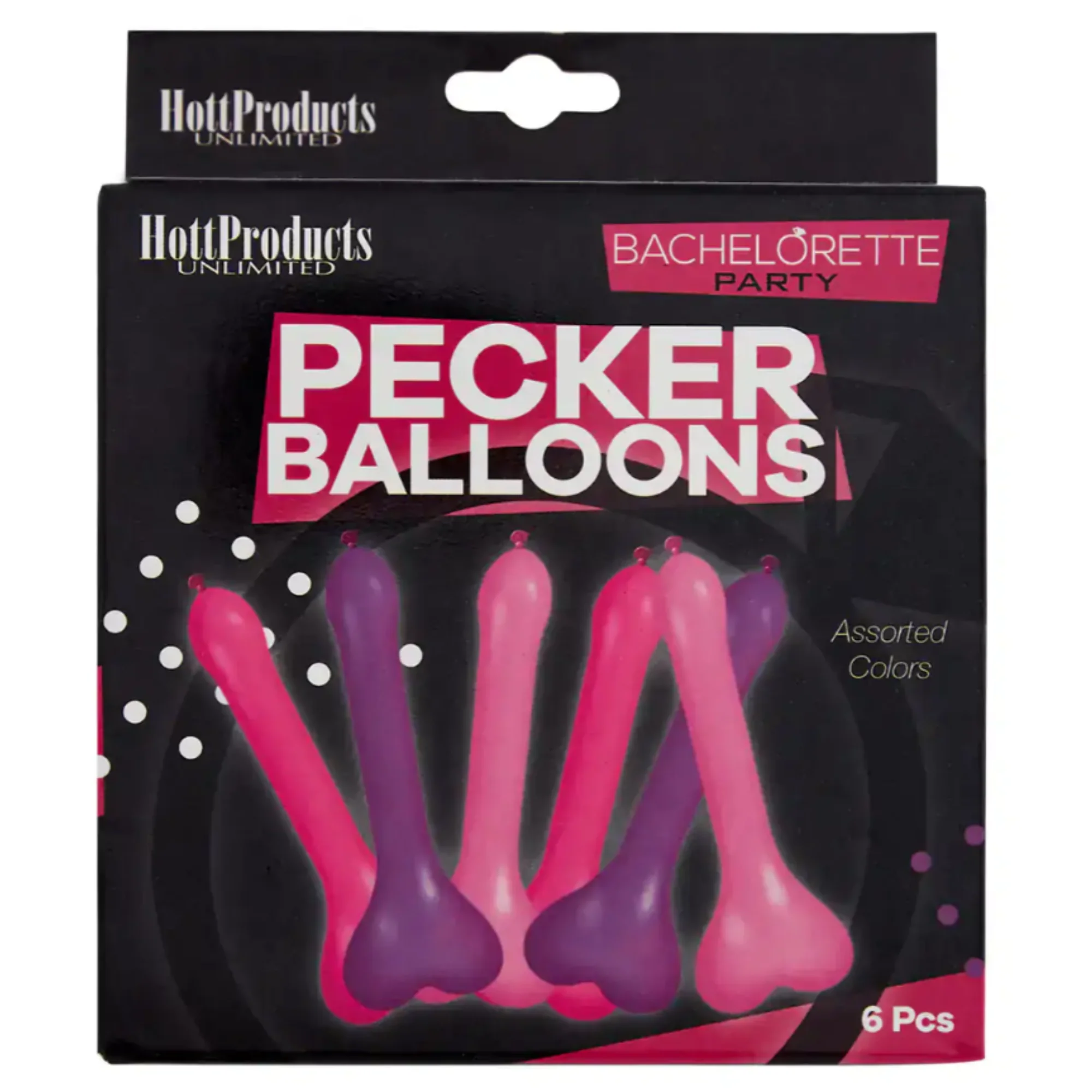 Bachelorette Party Pecker Balloons, 6 Pack in Pink and Purple