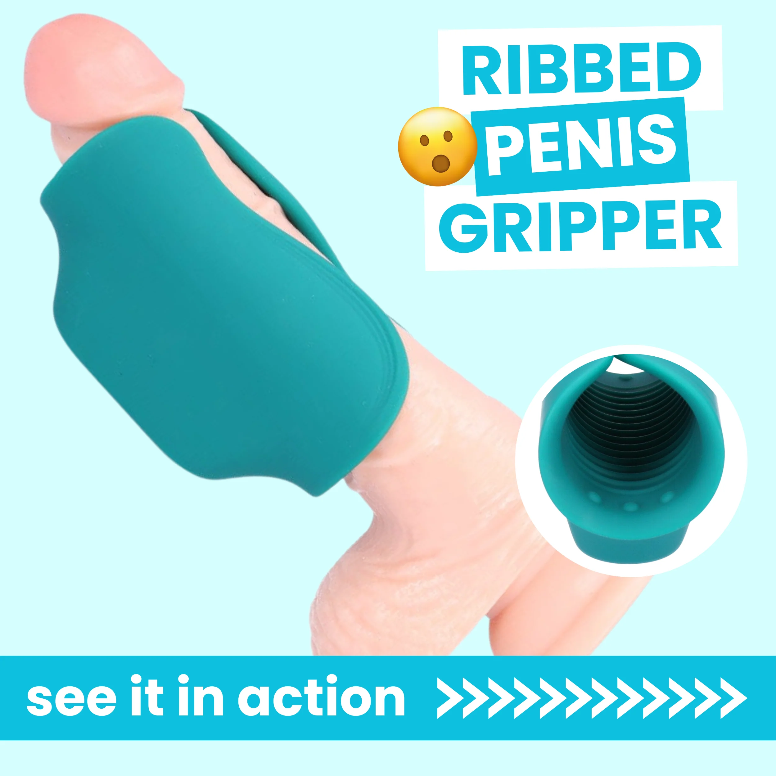 Vibrating Ribbed Silicone Penis Gripper Stroker for Rechargeable Solo and Couples Play