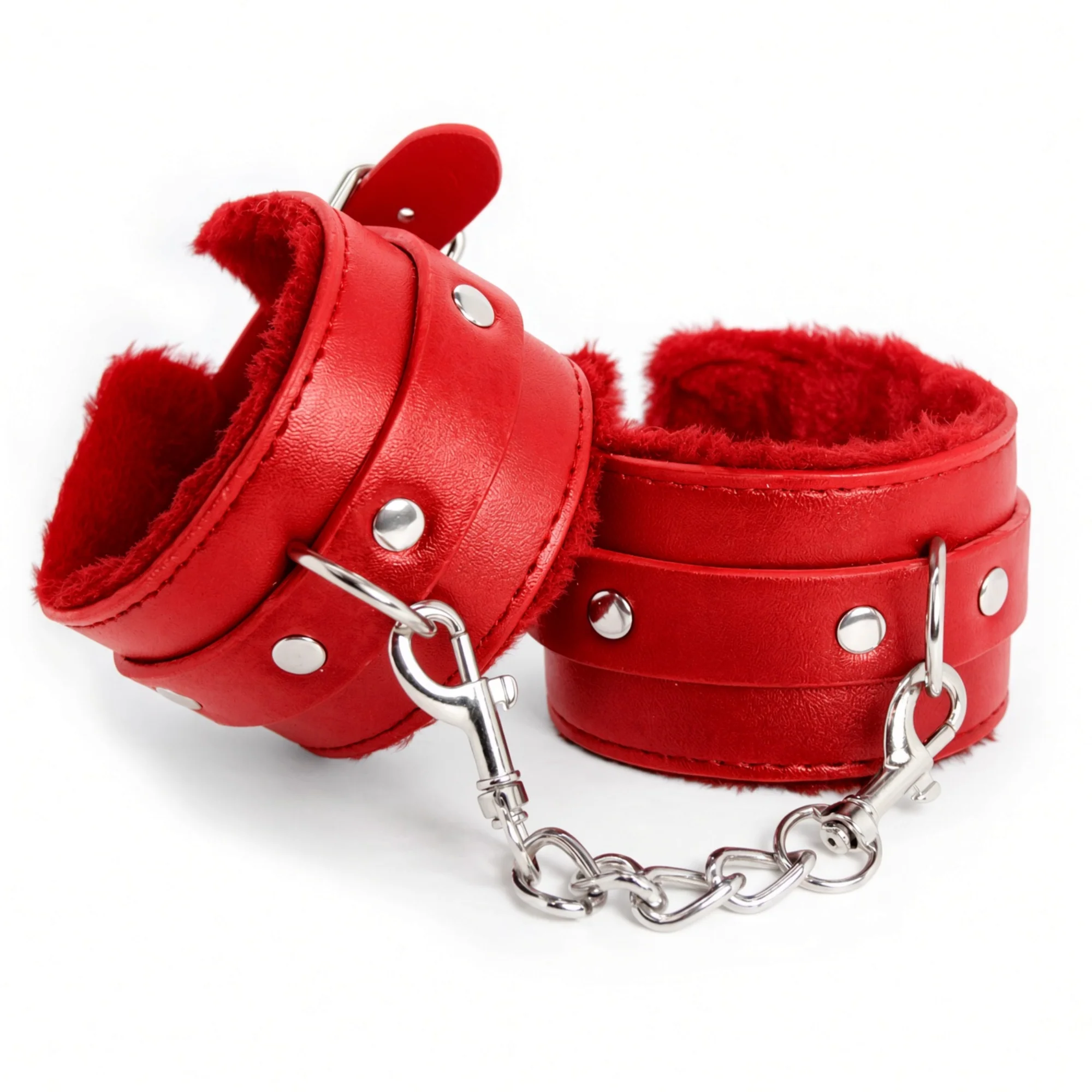 Adjustable Faux Leather Wrist Cuffs with Faux Fur Lining by Dark Amour