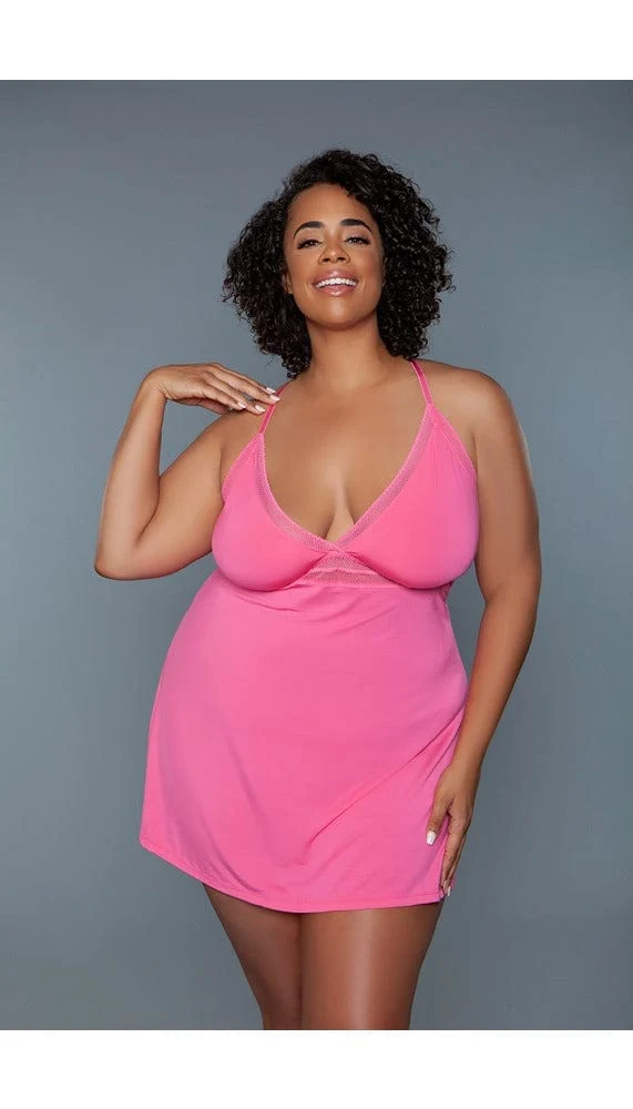 Hailee V-Neck Babydoll in Mini Length with Sheer Mesh Waist