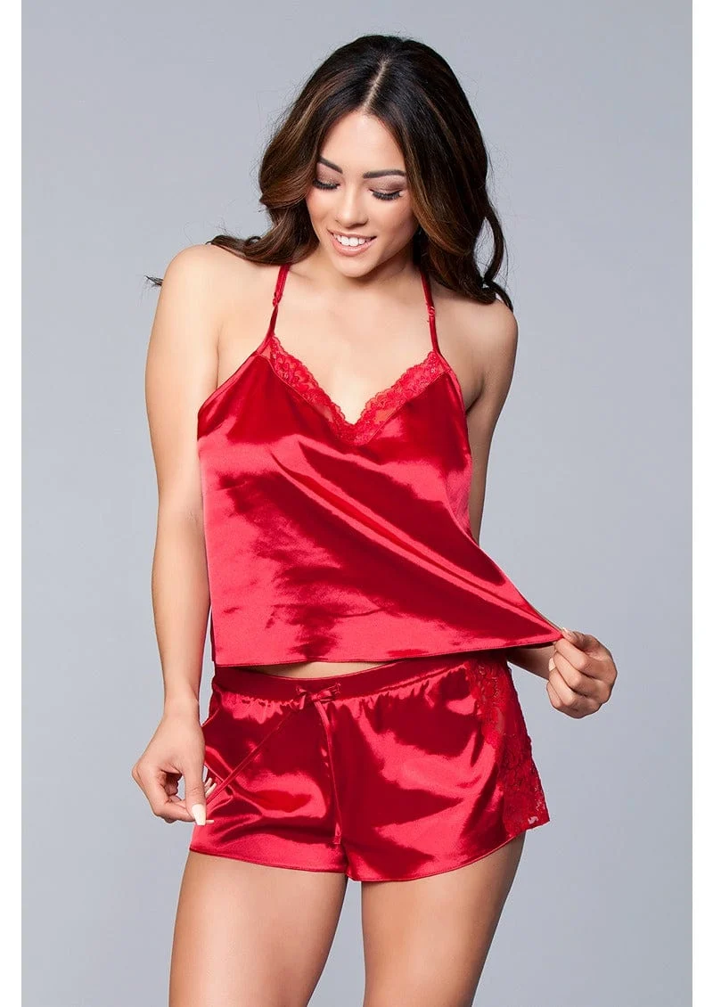 Jasmina Satin Cami and Short Set with Lace Trim