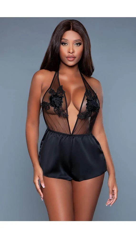 BeWicked Lily Mesh Romper with Floral Embroidery