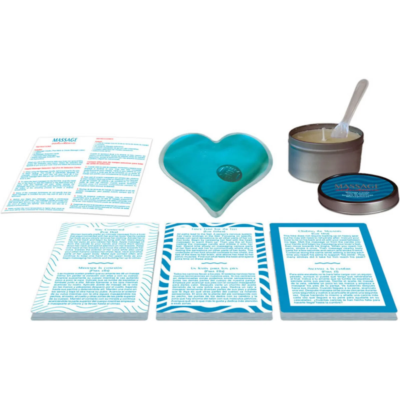 Massage Seductions Couples Kit with Candle, Heart Massager and 24 Cards