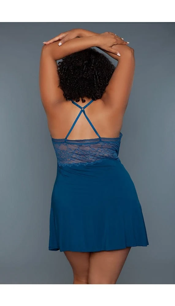 Hailee V-Neck Babydoll in Mini Length with Sheer Mesh Waist