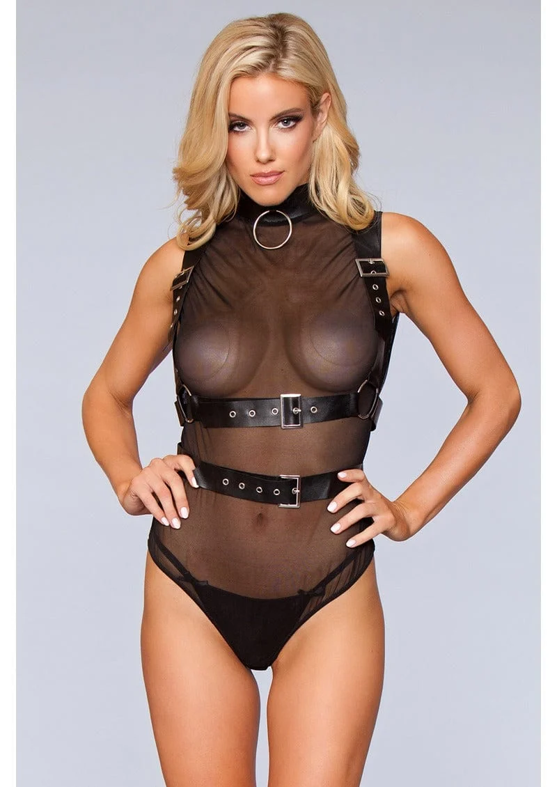 Ariana Bodysuit with Attached Faux-Leather Harness