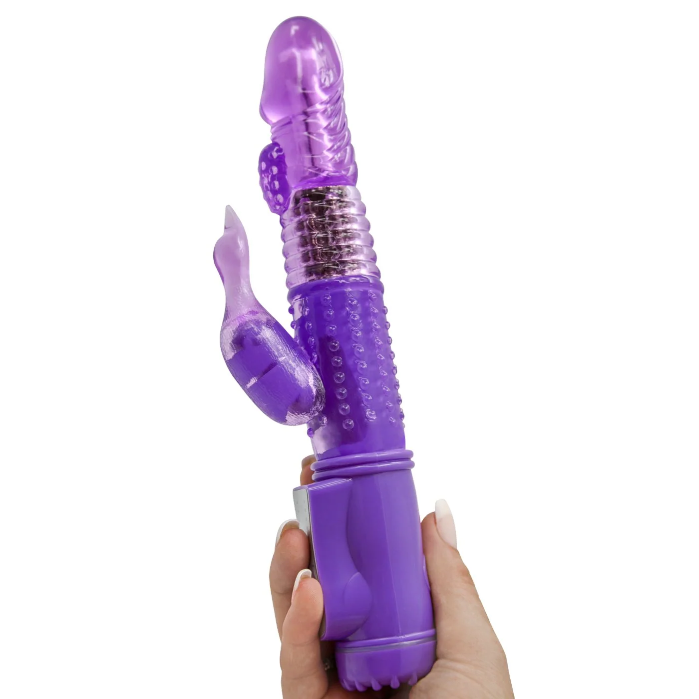 Rotating Dual Action Vibrator with Textured Shaft and Clitoral Stimulation