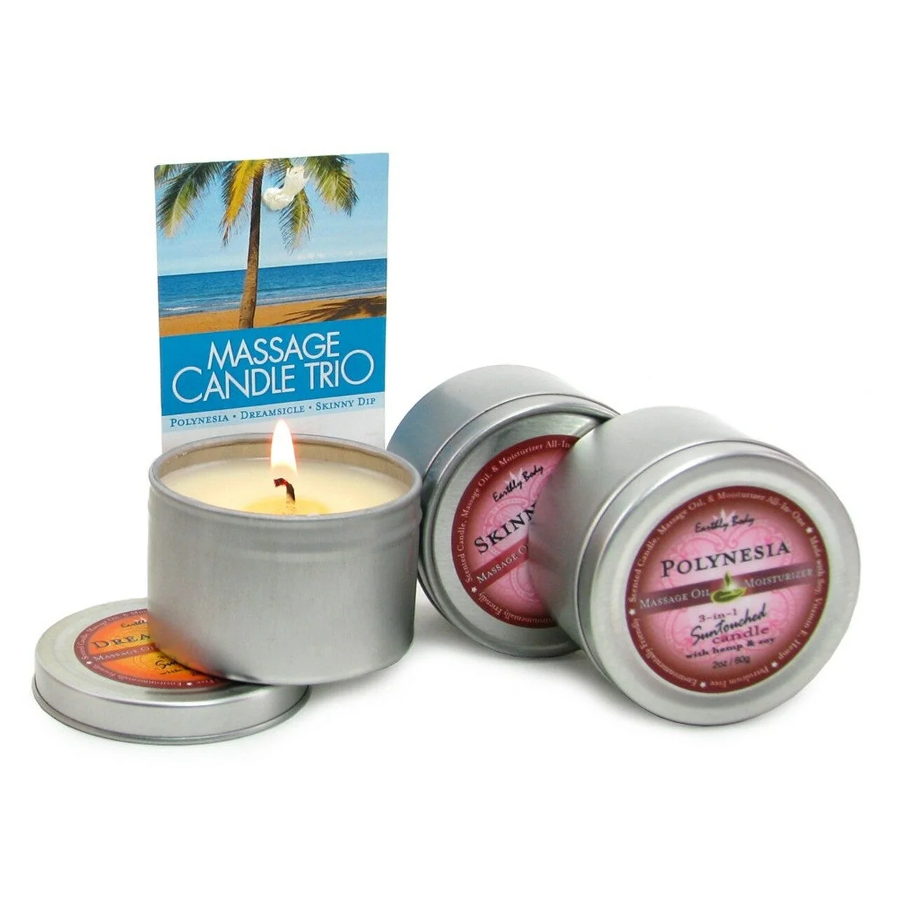 Earthly Body Hemp Seed Massage Candle Trio Set with Organza Bag