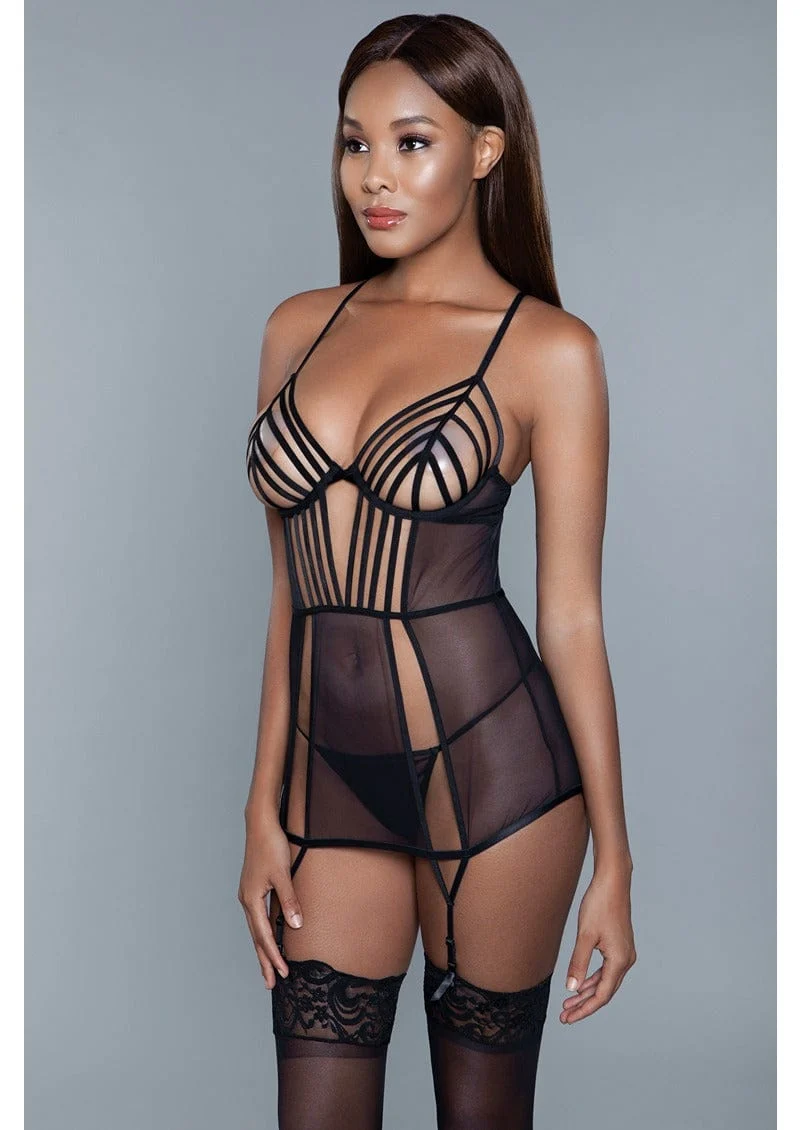 Jessica Strappy Mesh Chemise and Matching G-String Set