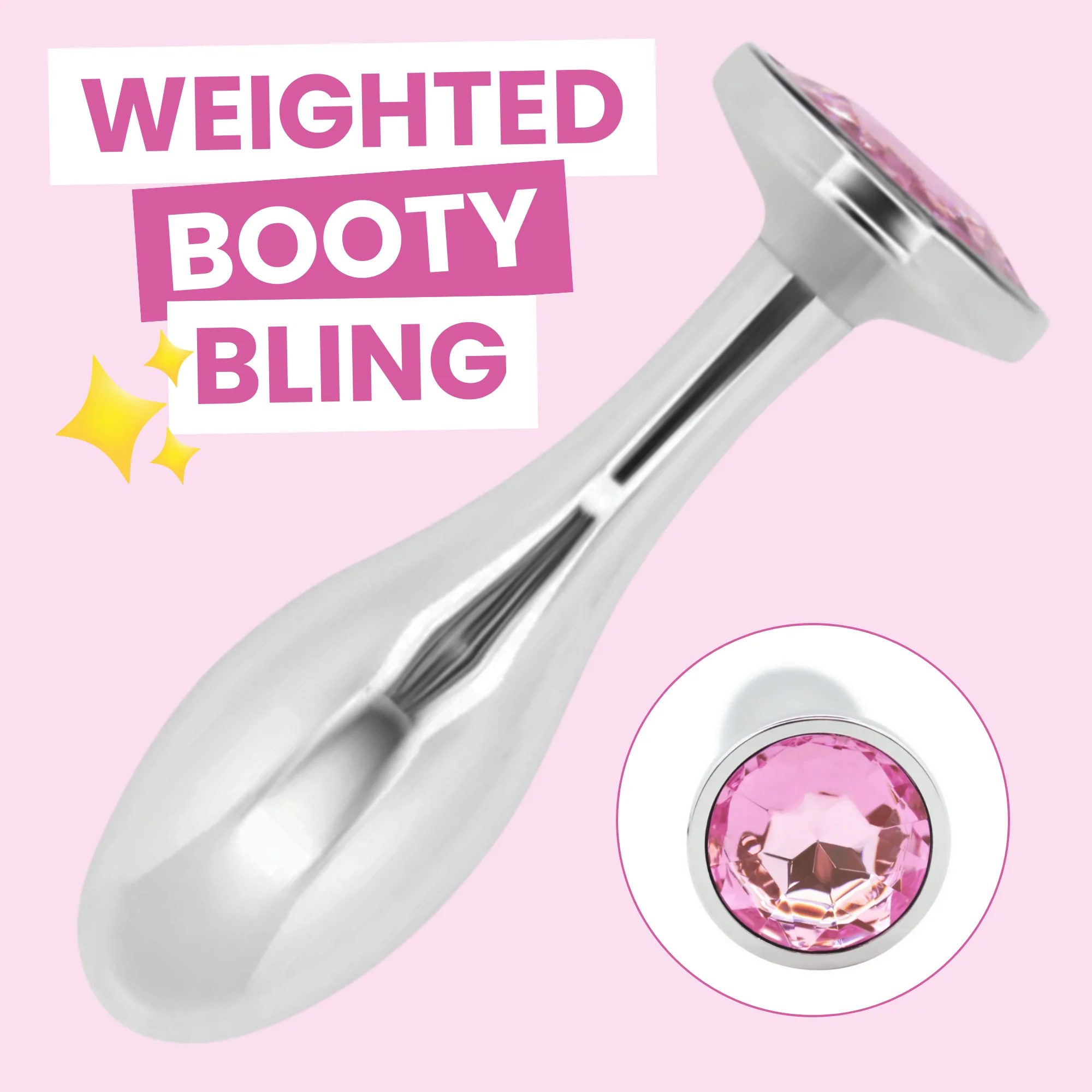Bulbed Weighted Metal Butt Plug with Pink Jewel, Large