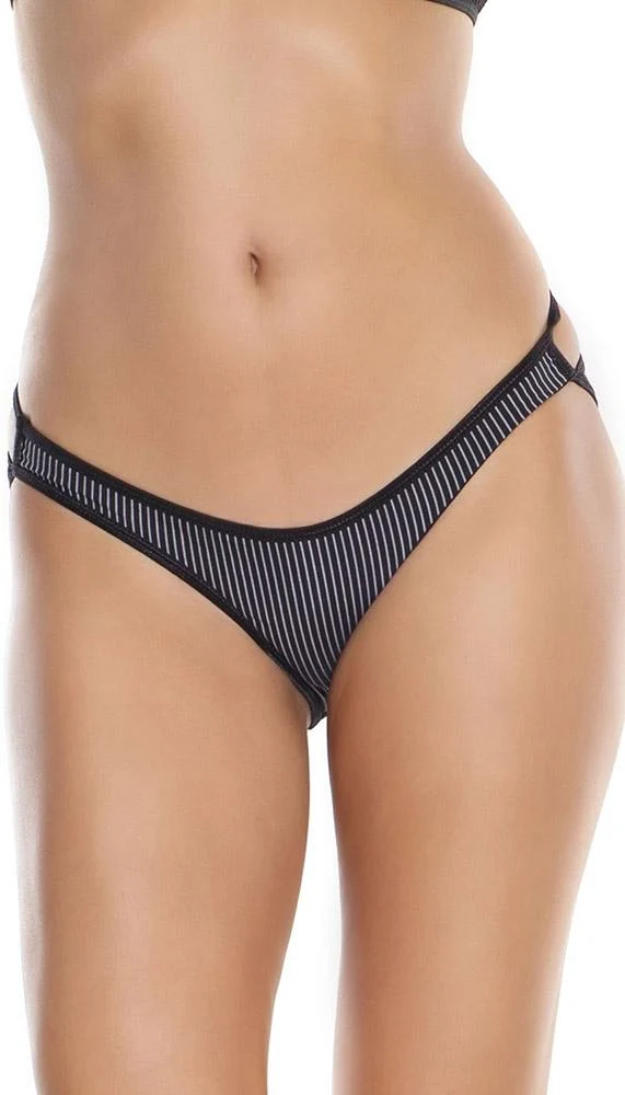 Seductive Strappy Crotchless Panty in Woven Pinstripe