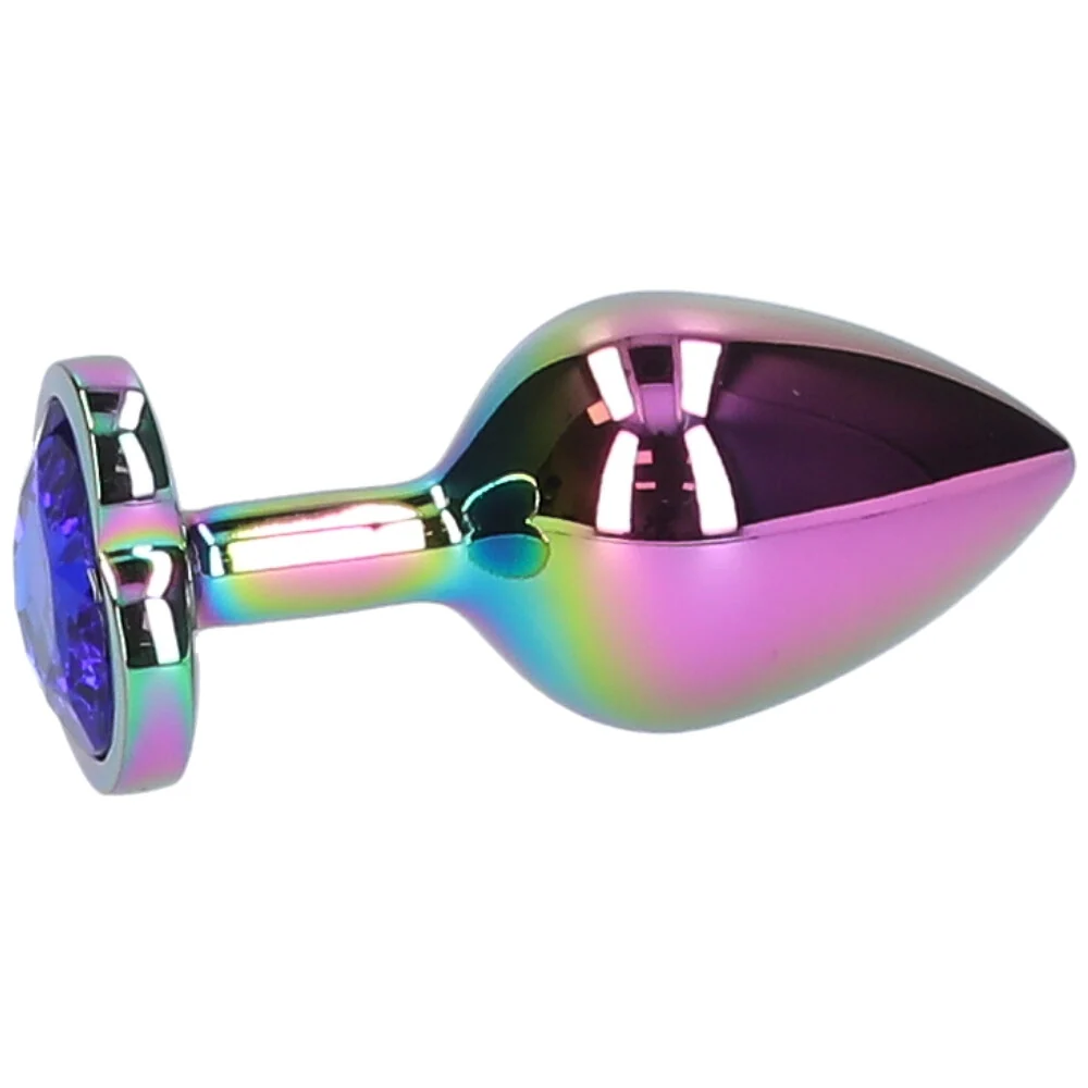 Rainbow Faux Jeweled Metal Butt Plug for Temperature Play