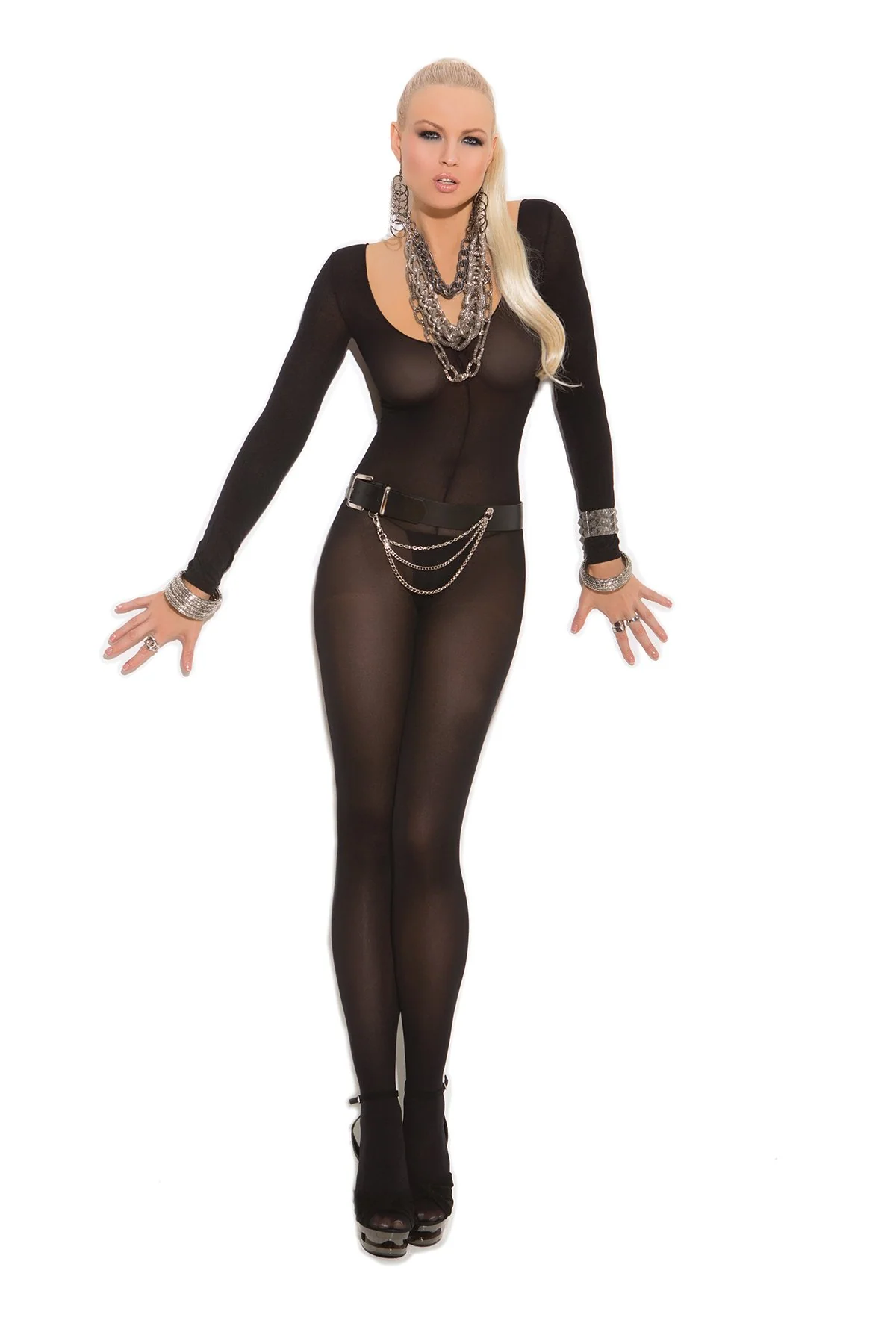 Opaque Long Sleeve Open Crotch Bodystocking by Elegant Moments