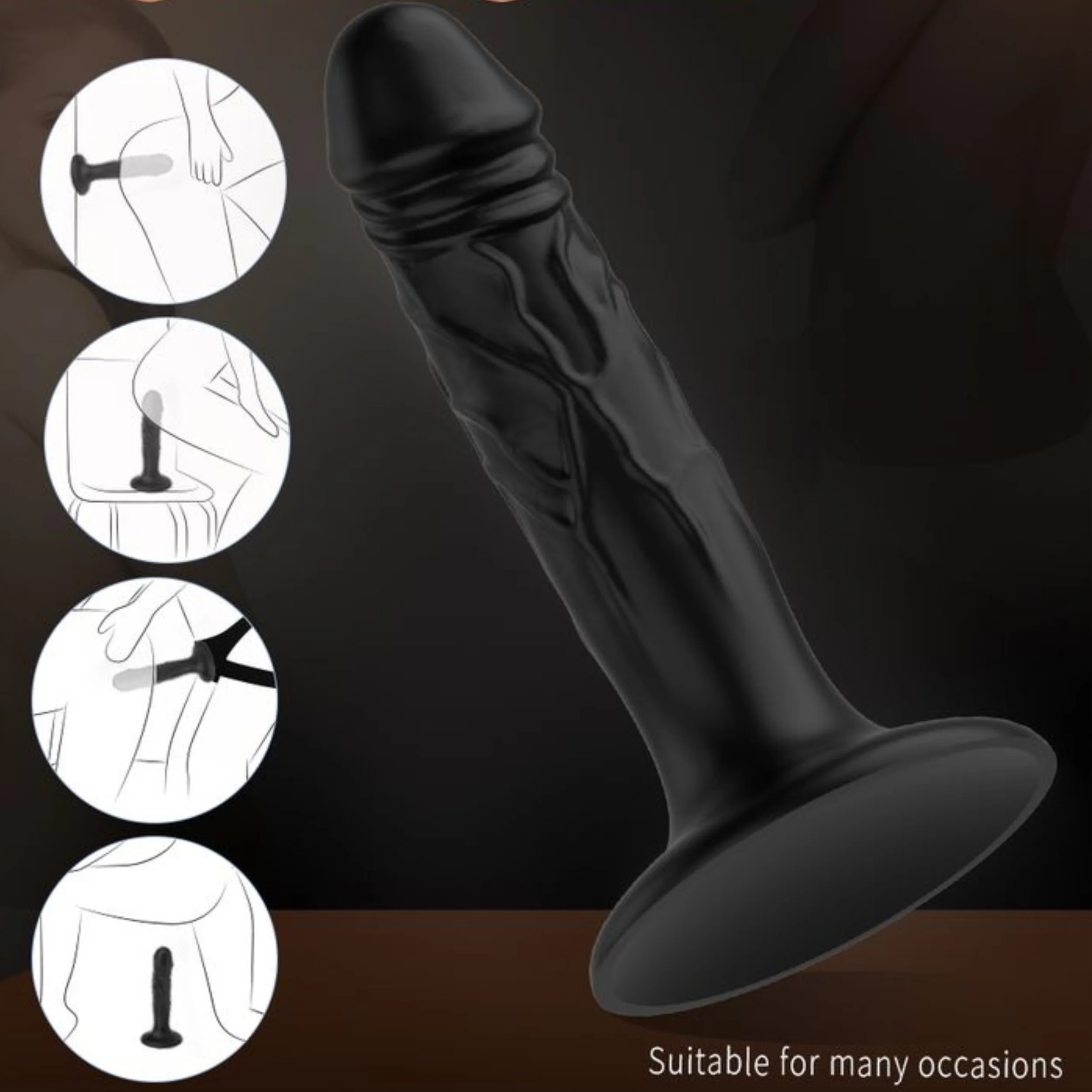 5 Inch Black 硅胶吸盘假阳具 - 适合 pegging 或 G 点刺激！