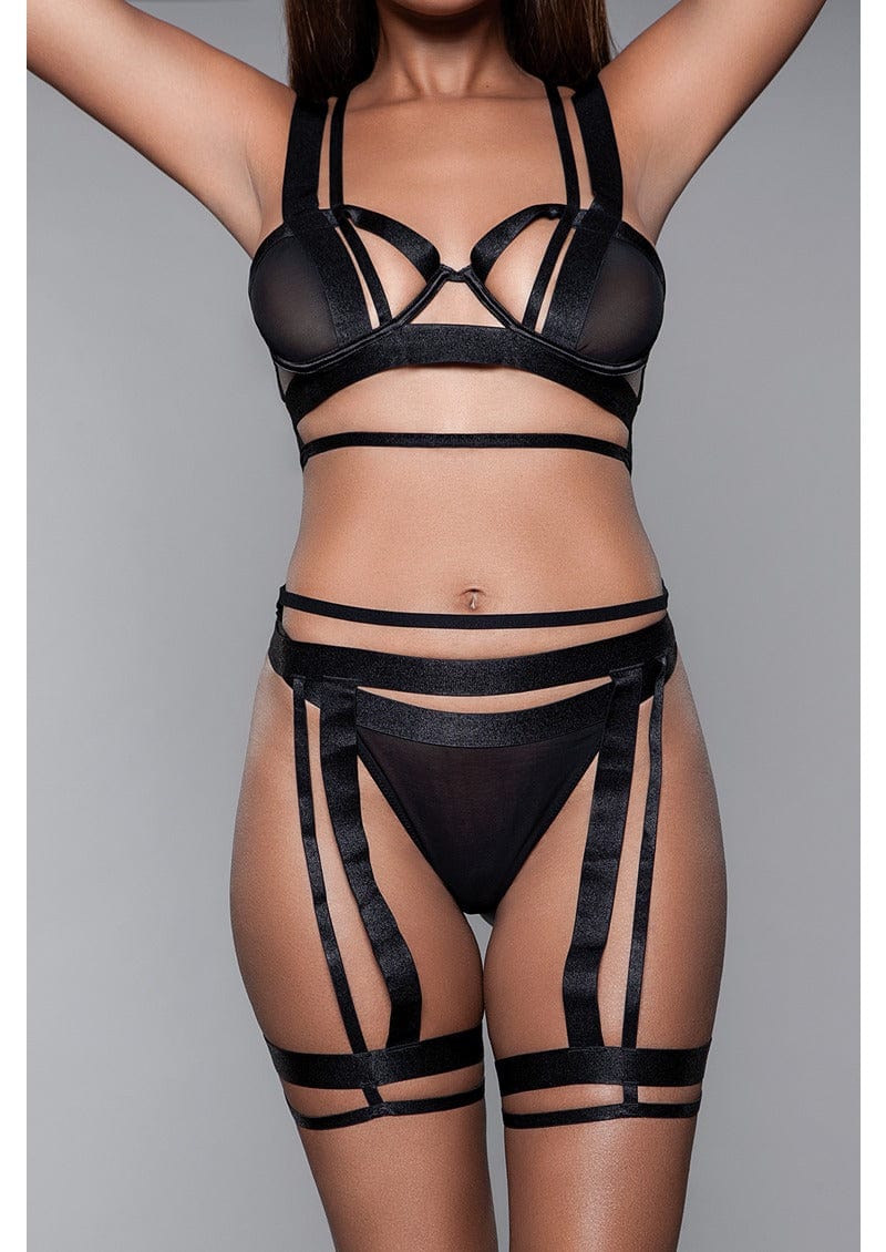Anastasia Strappy 3 Piece Mesh Set with Thigh Harness