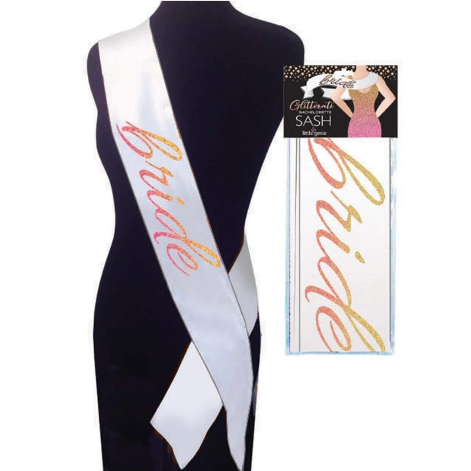 Glitterati Bride Sash in White and Rose Gold for Bachelorette Parties
