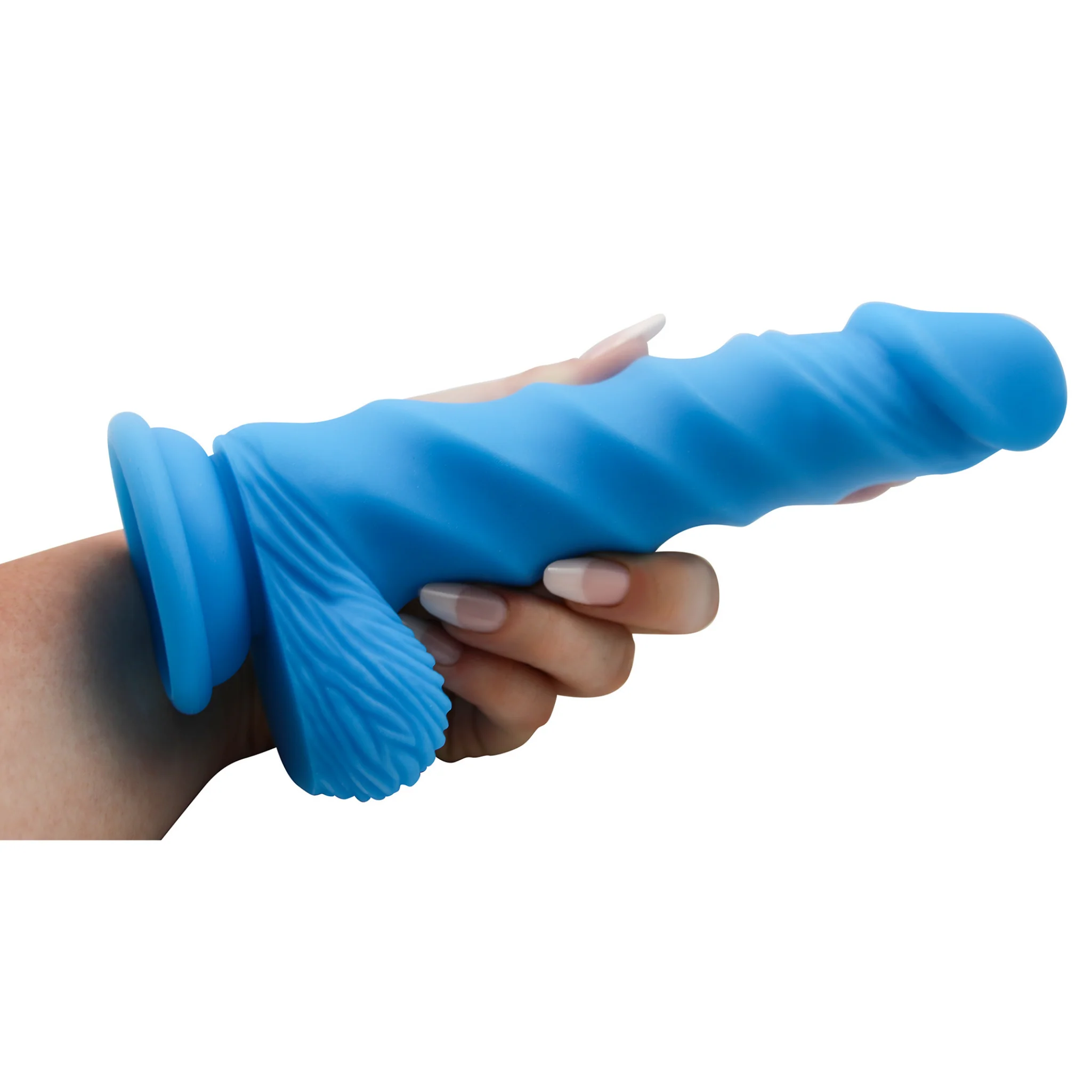 Blue Rippled Silicone G-Spot Dildo With Balls by Pink B.O.B.