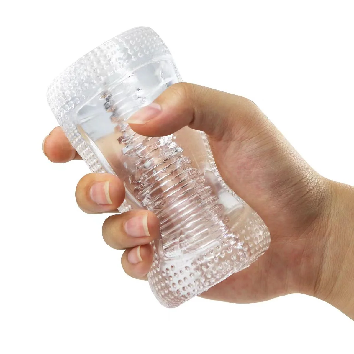 Super Stretchy Clear Ribbed Male Masturbator for Solo and Couples Play