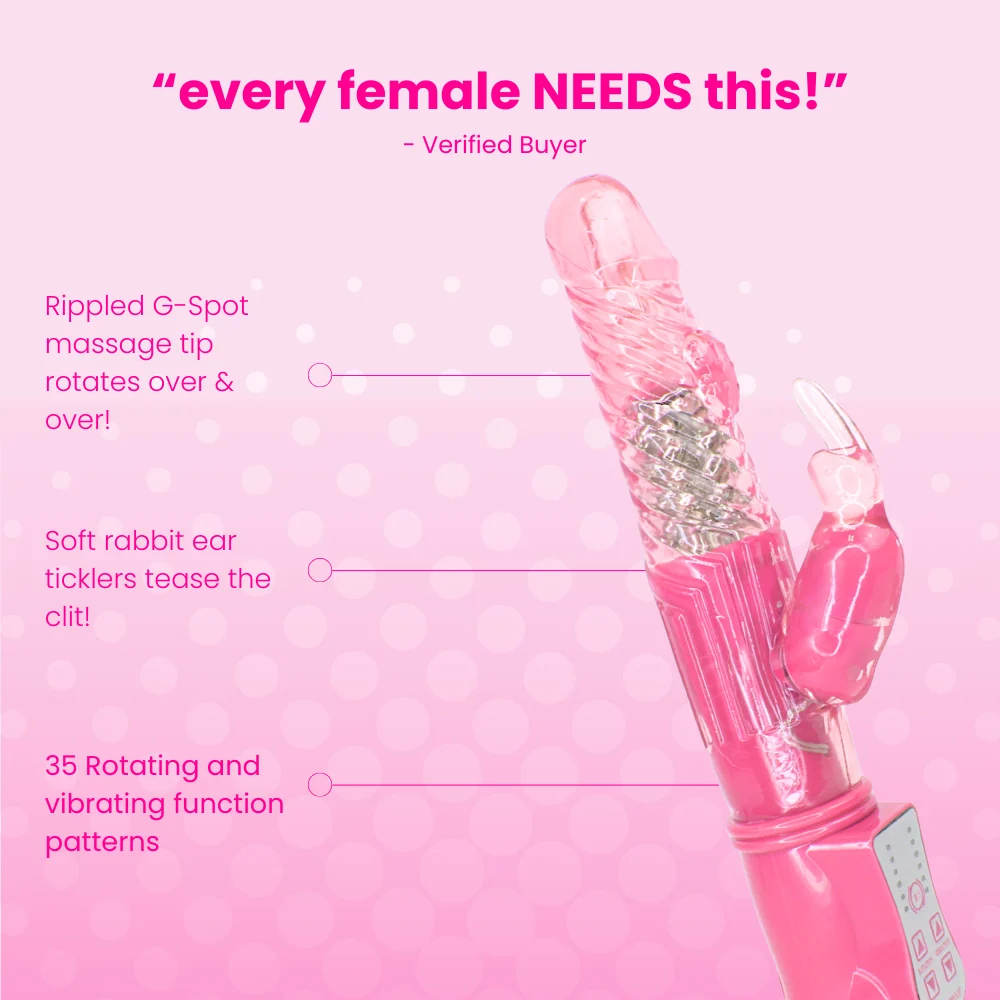 9 Inch Rotating Rabbit Vibrator with Dual-Action Clit Stimulation in Pink
