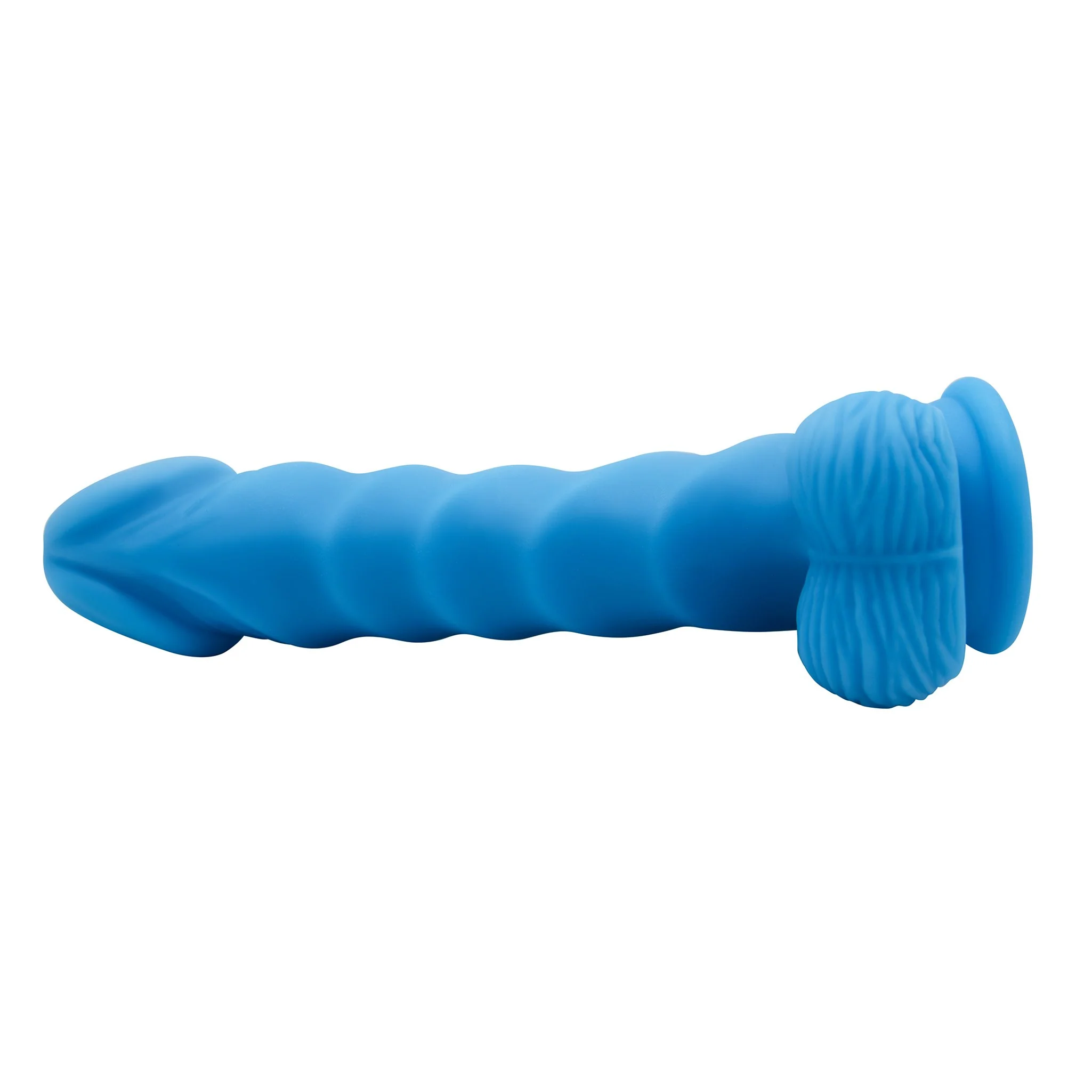 Blue Rippled Silicone G-Spot Dildo With Balls by Pink B.O.B.