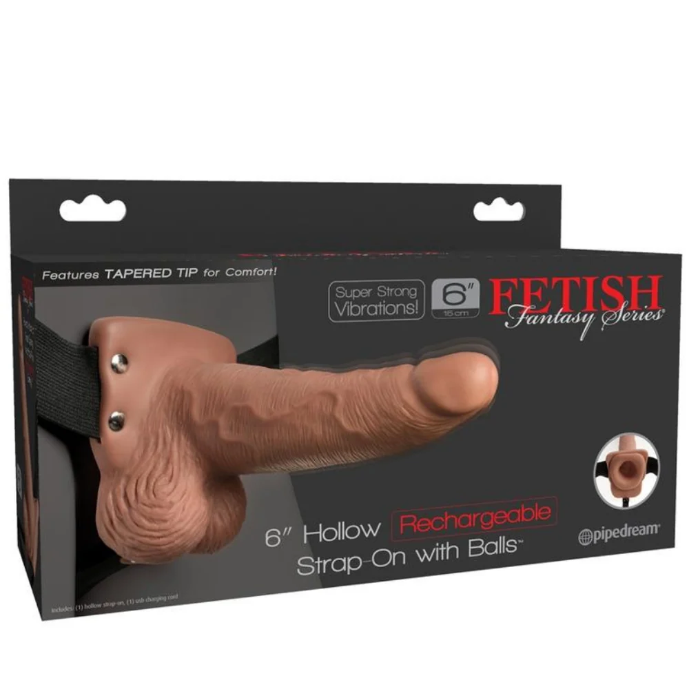 Rechargeable Vibrating Hollow Strap-On With Balls for Couples