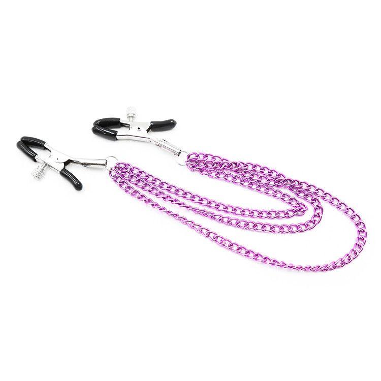 Adjustable Purple Chain Nipple Clamps for Bondage Play