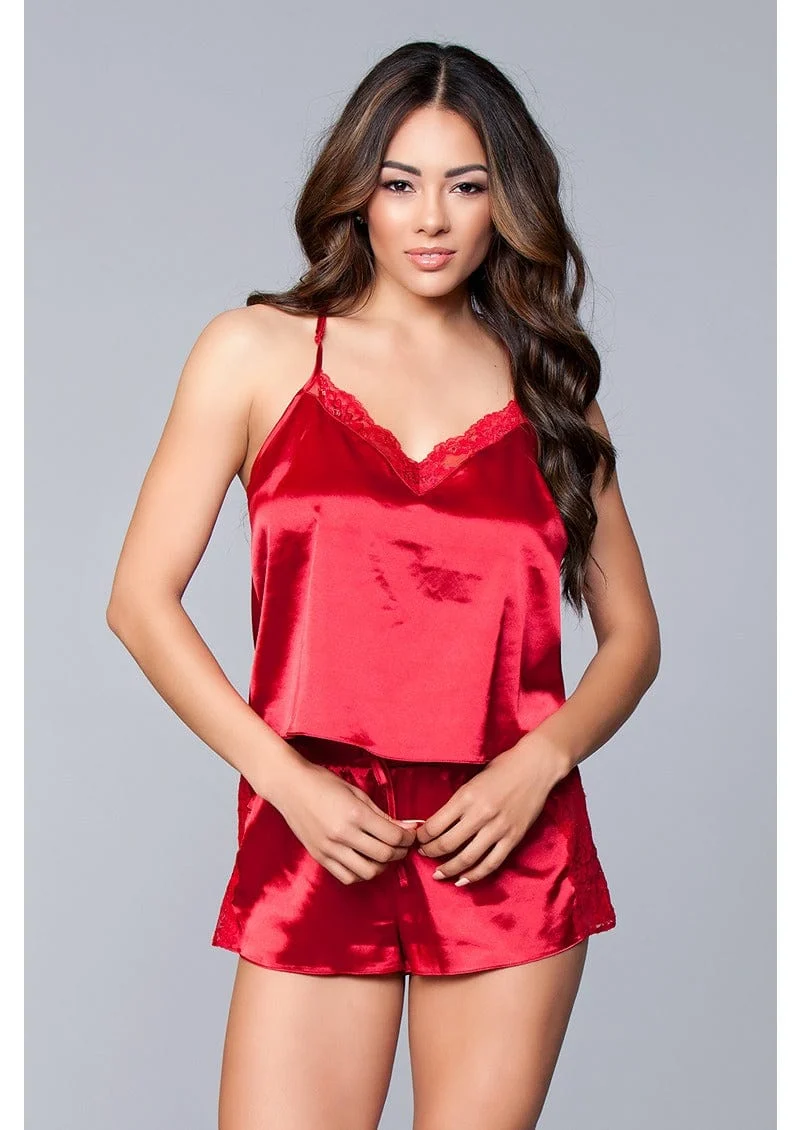 Jasmina Satin Cami and Short Set with Lace Trim