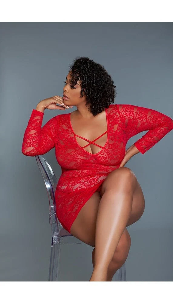 Lynn Sheer Lace Chemise with Crisscross Straps