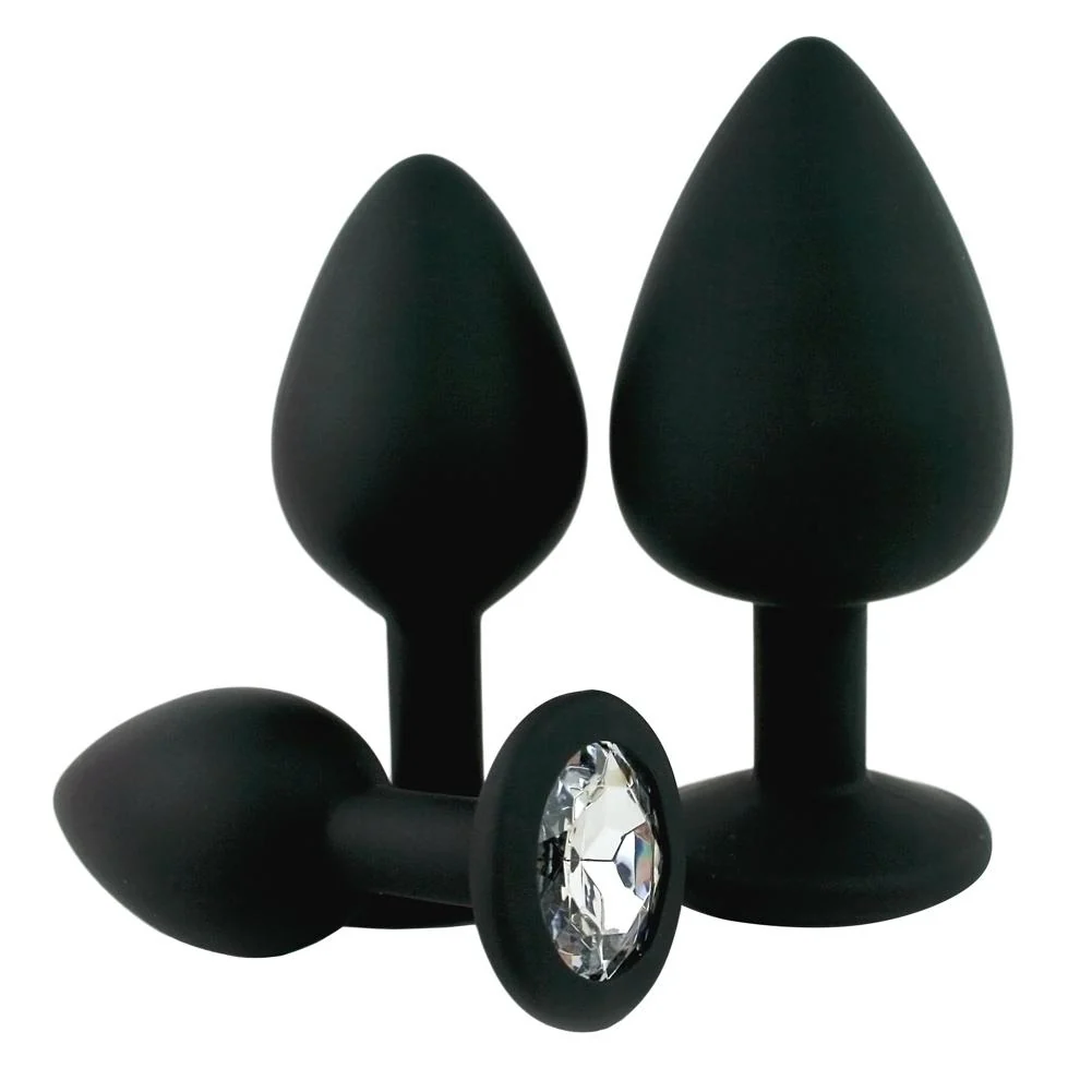 Black Silicone Jeweled Anal Plug in 3 Sizes