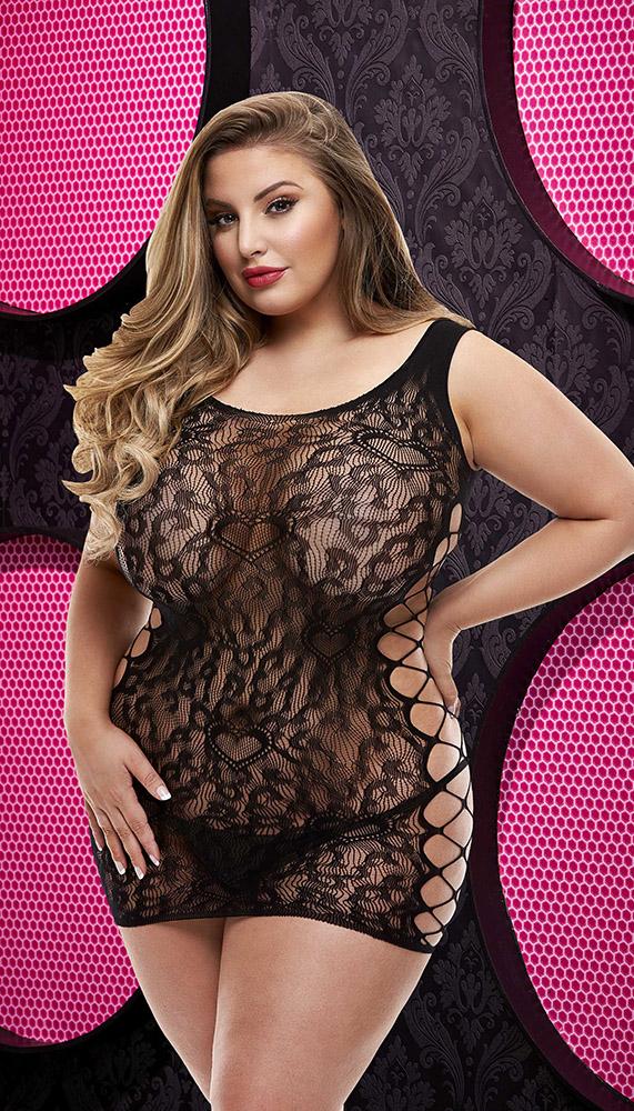Romantic Heart Pattern Mini Dress with Strappy Side Cutouts