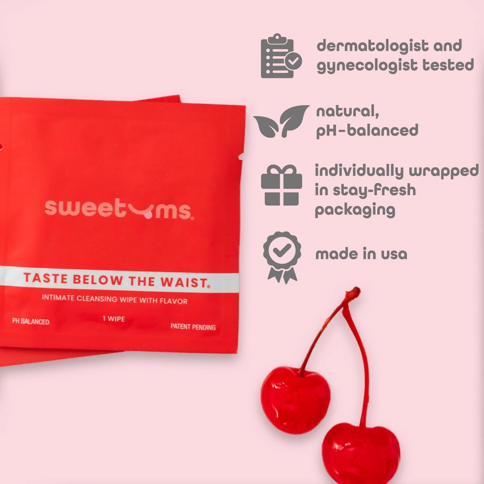 Sweetums Flavored Intimate Wipes in Cherry and Grape, 10 per Box