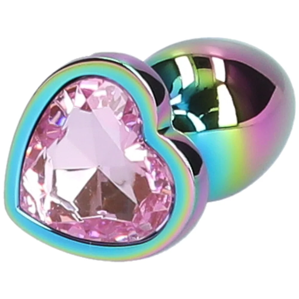 Rainbow Faux Jeweled Metal Butt Plug for Temperature Play