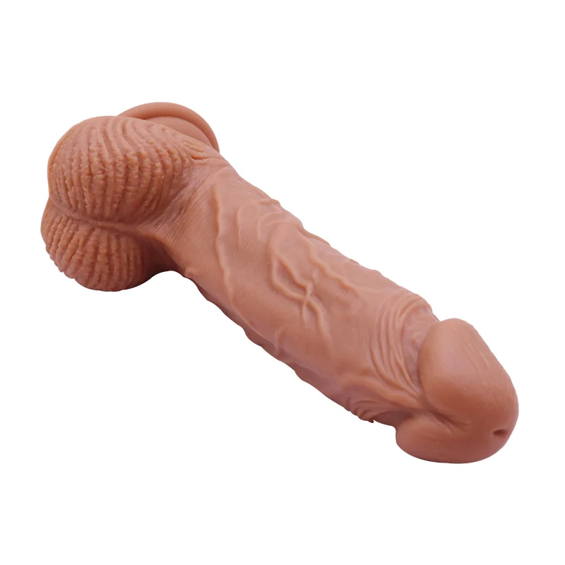 8.5 Inch 仿真棕色硅胶阳具，带睾丸和吸盘